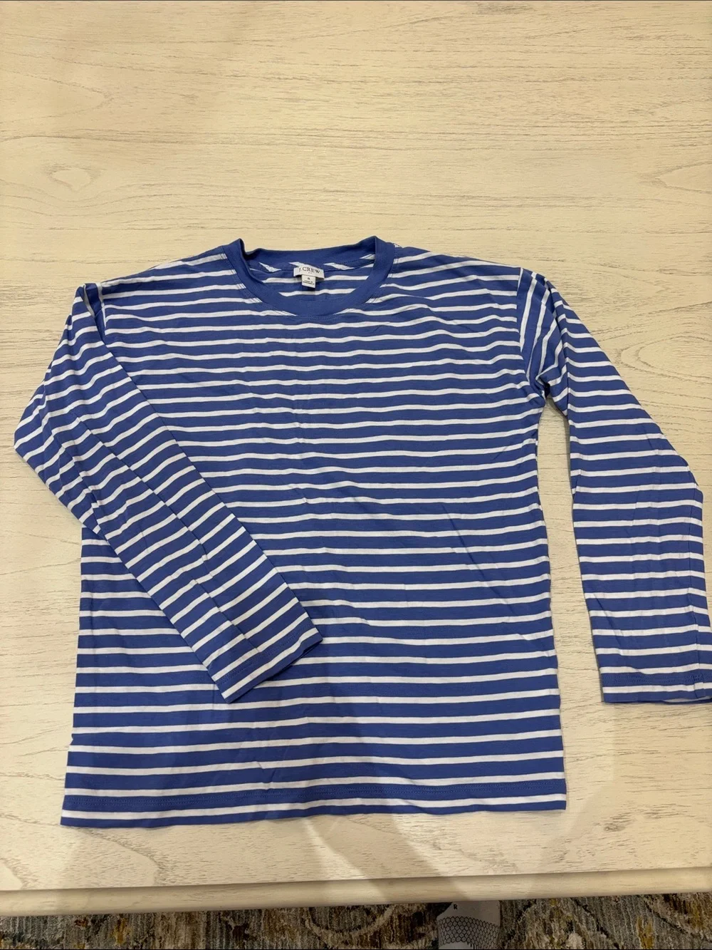 J. Crew Blue and White Striped Crewneck Tee